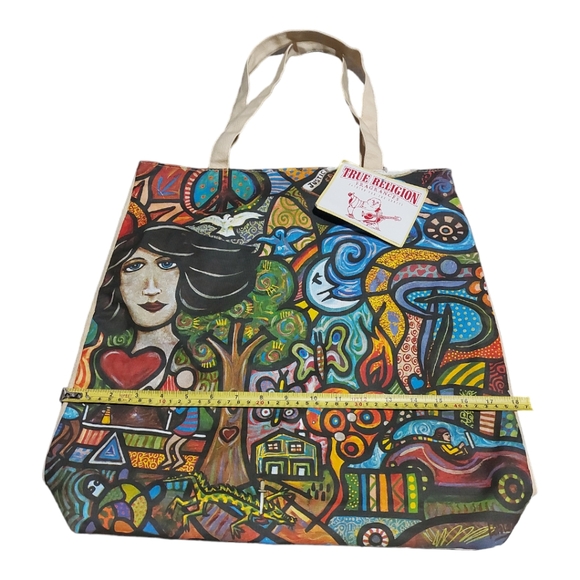 True Religion Gift Bag New Wave Colorful Canvas Shopper Tote Shoulder Bag - Picture 2 of 4